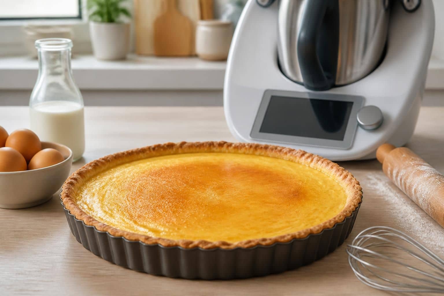 découvrez la recette facile de la flantaart au thermomix, une tarte au flan crémeuse et délicieuse, parfaite pour toutes les occasions.