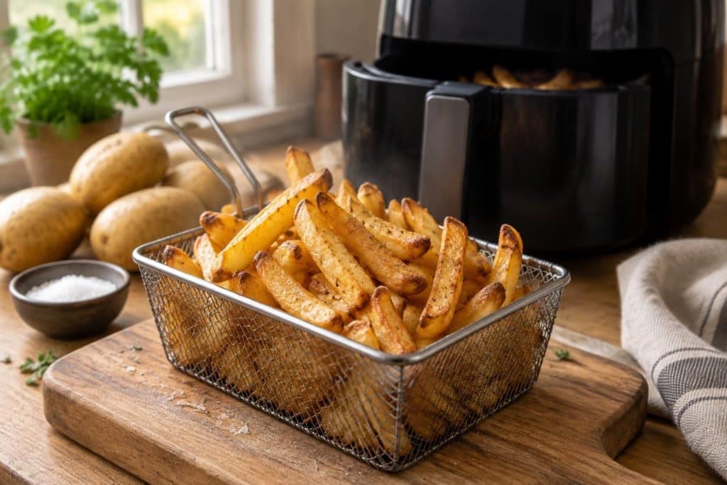 préparez des frites maison au airfryer ninja : une recette facile pour obtenir des frites dorées et croustillantes avec peu d’huile.