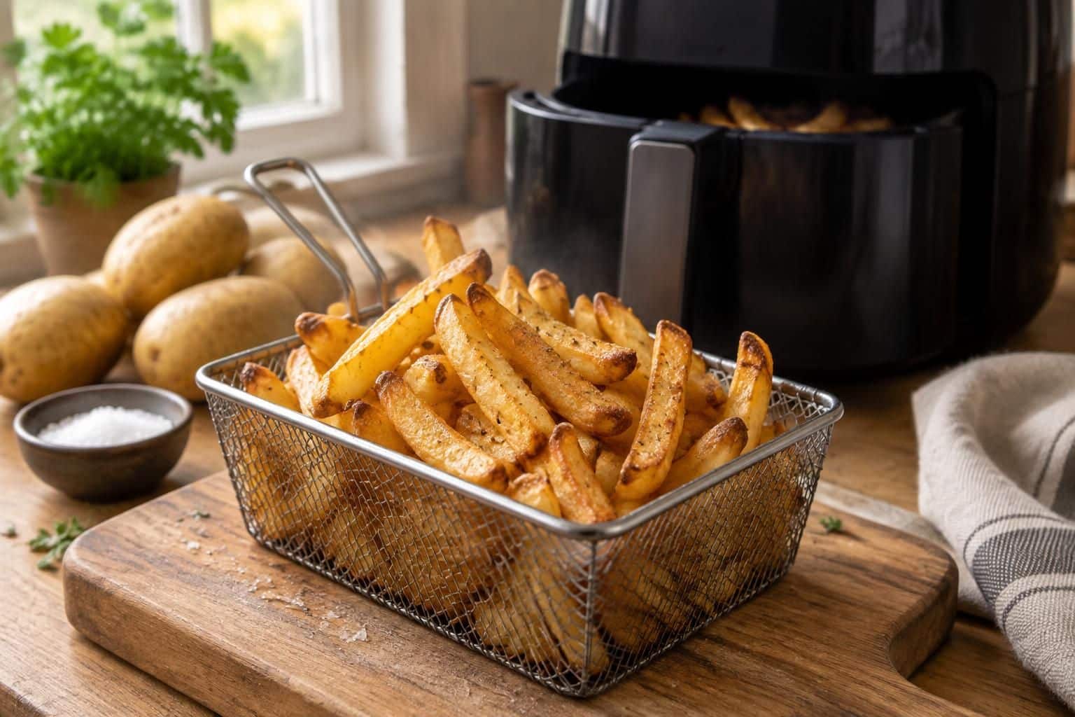 préparez des frites maison au airfryer ninja : une recette facile pour obtenir des frites dorées et croustillantes avec peu d’huile.