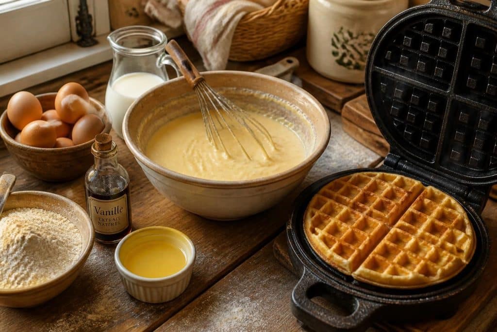 découvrez la recette traditionnelle de la pâte à gaufres de grand-mère, facile et rapide à préparer pour des gaufres délicieuses et croustillantes à partager en famille.