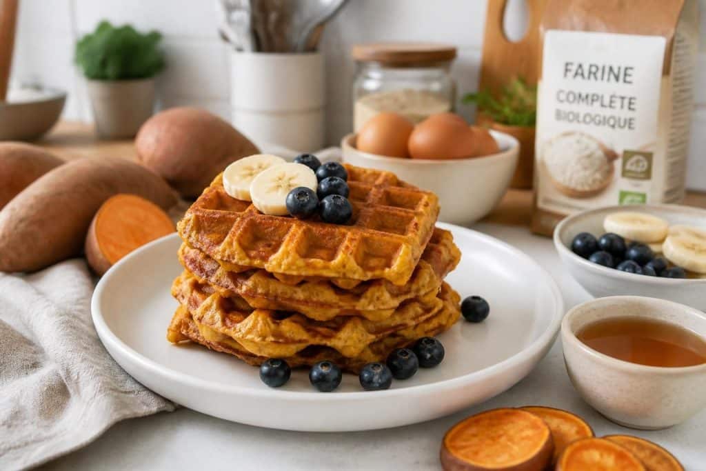 découvrez une recette healthy de gaufres à la patate douce, facile et rapide à préparer pour un délicieux snack sain.