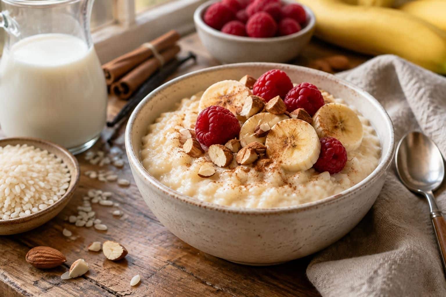 découvrez une recette facile de riz au lait healthy, crémeuse et gourmande, préparée sans sucre raffiné pour un dessert tout en douceur.