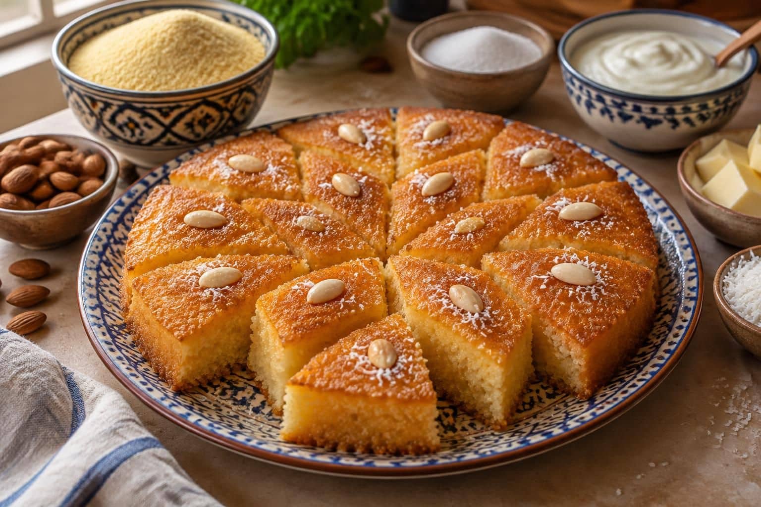 découvrez des recettes faciles et rapides de basboussa, le délicieux gâteau traditionnel oriental à la semoule, fondant et parfumé.