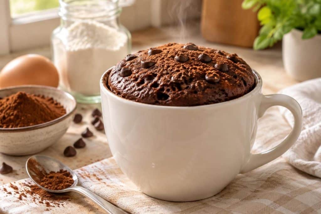 préparez un mug cake au chocolat en poudre rapide et facile : une recette gourmande prête en quelques minutes, directement au micro-ondes.