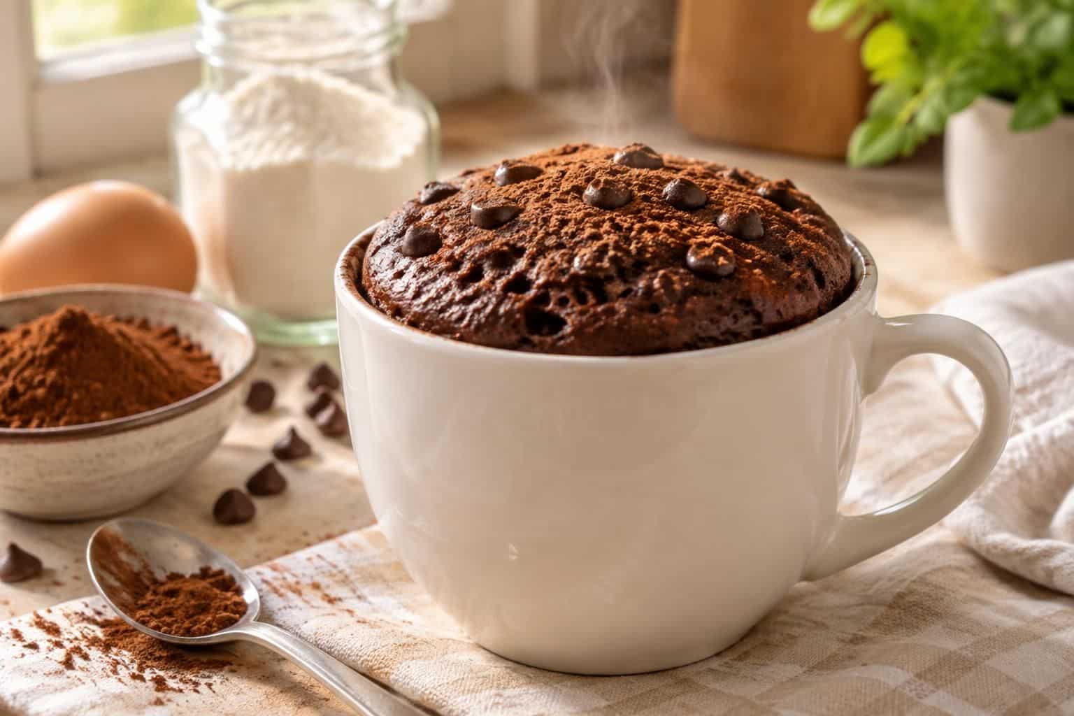 préparez un mug cake au chocolat en poudre rapide et facile : une recette gourmande prête en quelques minutes, directement au micro-ondes.