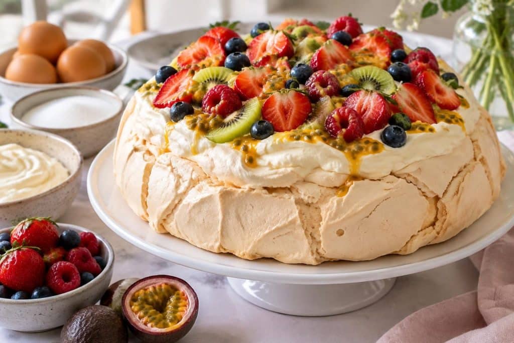 découvrez ce qu’est une pavlova : un dessert léger à base de meringue, garni de crème et de fruits, ainsi que ses ingrédients et son origine.