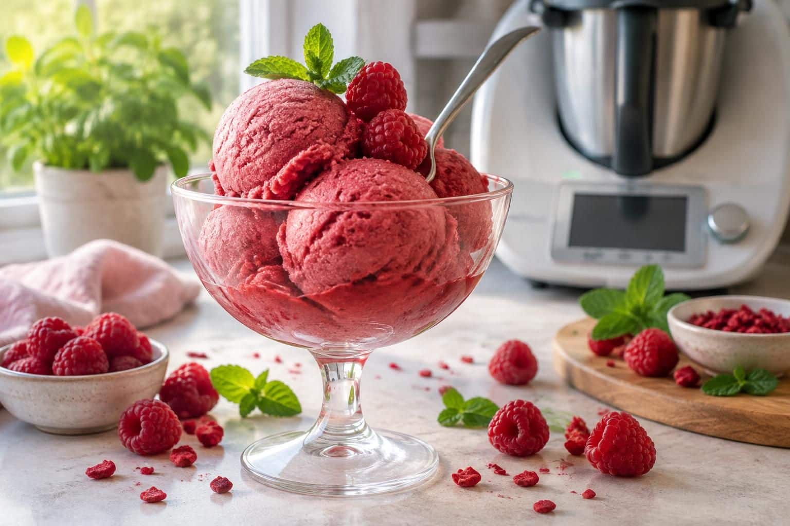 préparez un délicieux sorbet framboise au thermomix, facile et rapide. une recette fruitée et rafraîchissante, prête en quelques minutes !