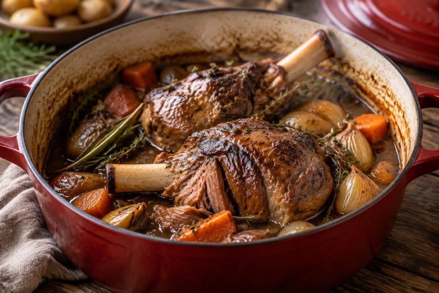 découvrez une recette facile de souris d’agneau à la cocotte en fonte : une viande mijotée, tendre et fondante, pleine de saveurs.